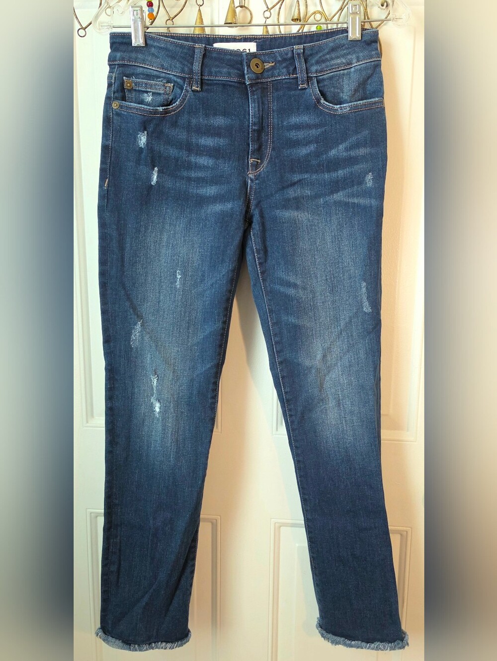 DL1961 Mara Ravine Instasculpt Straight Leg Ankle Jean Womens 27 Blue Raw Hem